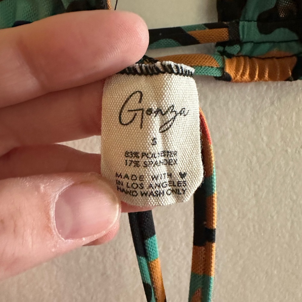 Gonza Orange/Teal 70s Double Strap Mesh Triangle Top size Small EUC - Picture 8 of 8